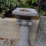 Concrete Ancient Square Birdbath on Ancient Mystic Pedestal, A Hummingbird Favorite
